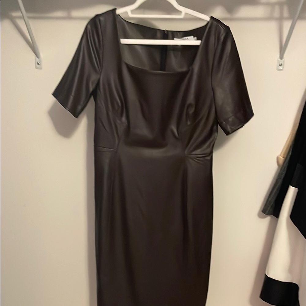 MM Lafleur Brown Sheath Dress Square Neck Midi